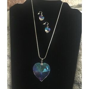 Gorgeous New Prism Swarovski Crystal Heart Necklace & Earring Set